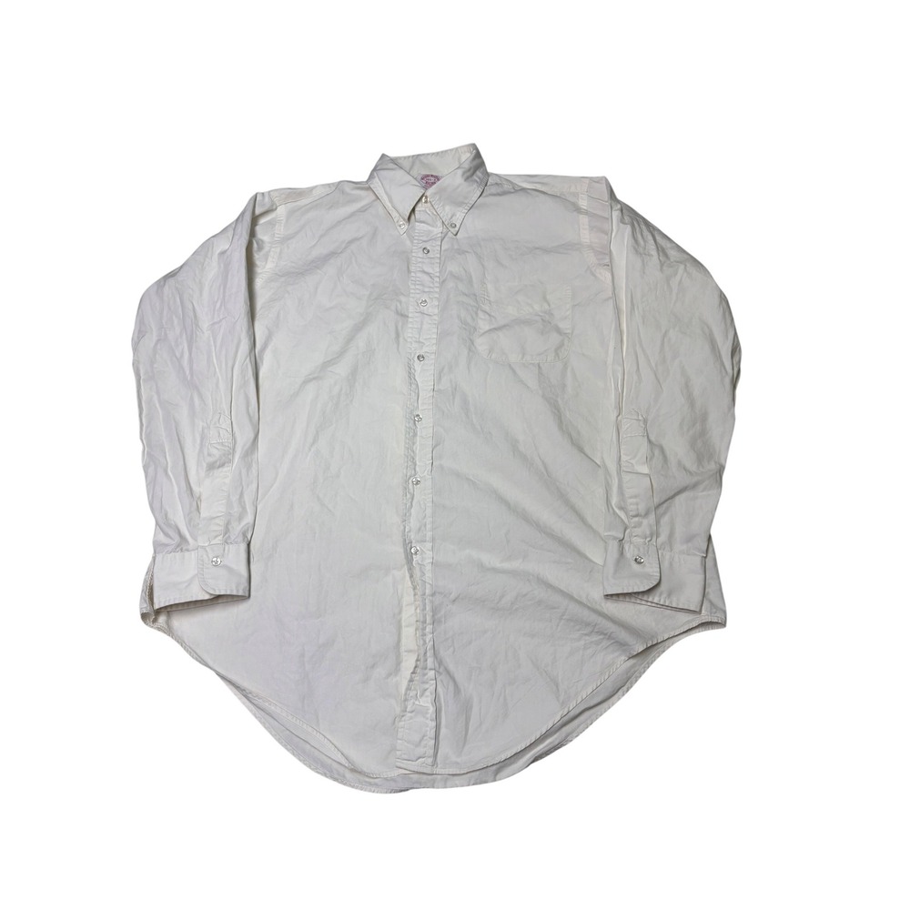 VTG Brooks Brothers Mens White Cotton Button Down Shirt Made in USA 16.5-3